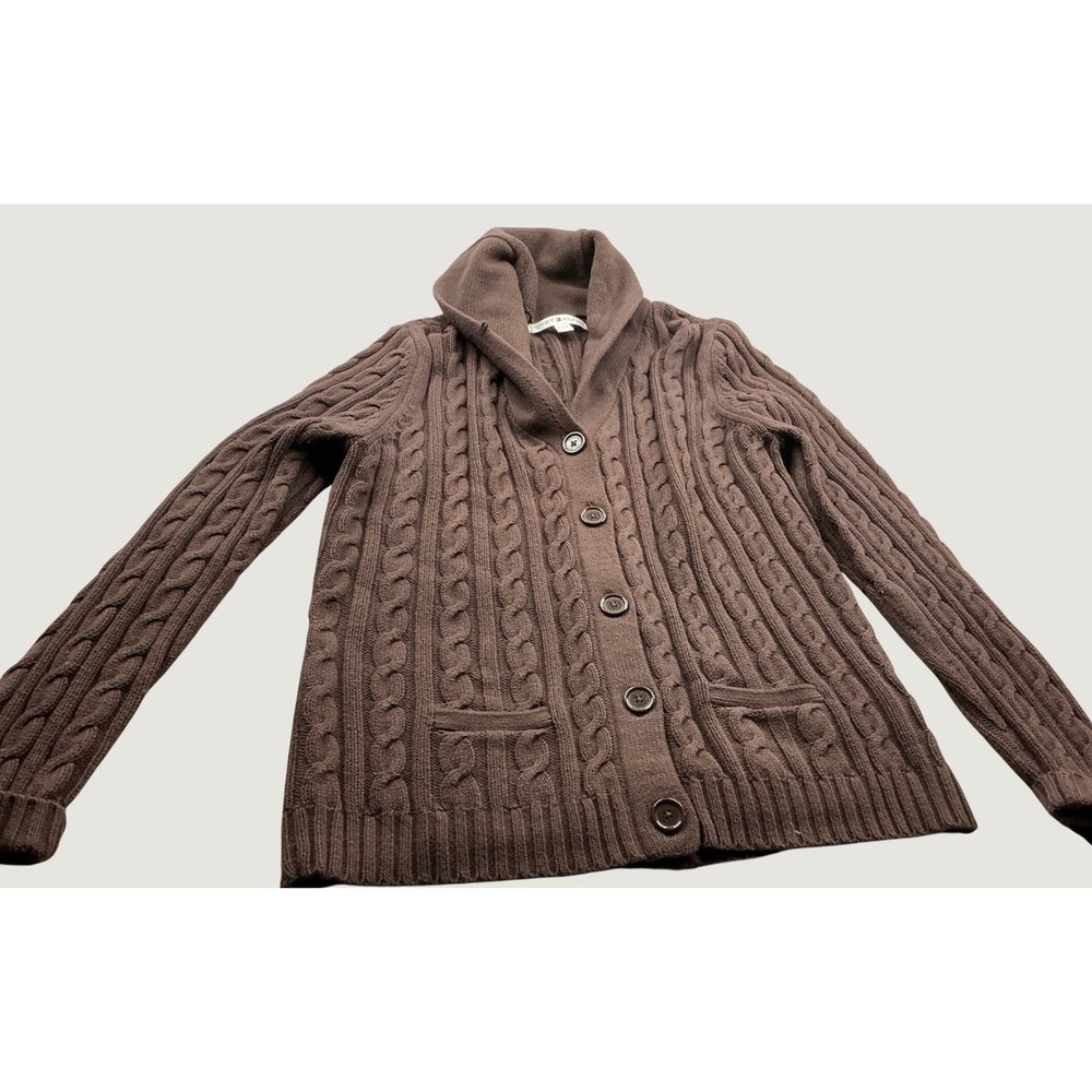 Tommy Hilfiger Y2K Cable Knit Shawl Collar Cardigan Brown XL 377723